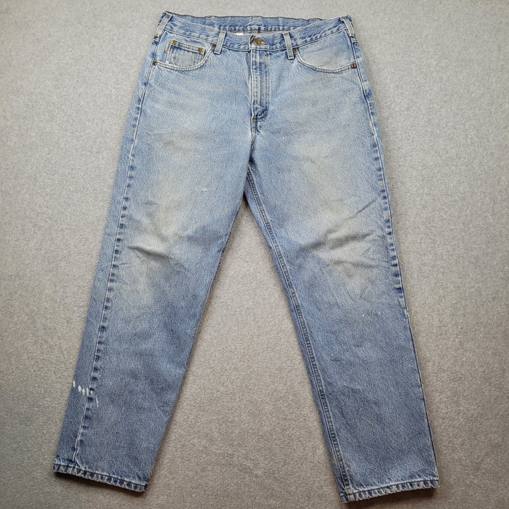 Carhartt B17STW‎ Relaxed Fit Jeans Mens 36x30 Blue Light Wash Workwear Denim